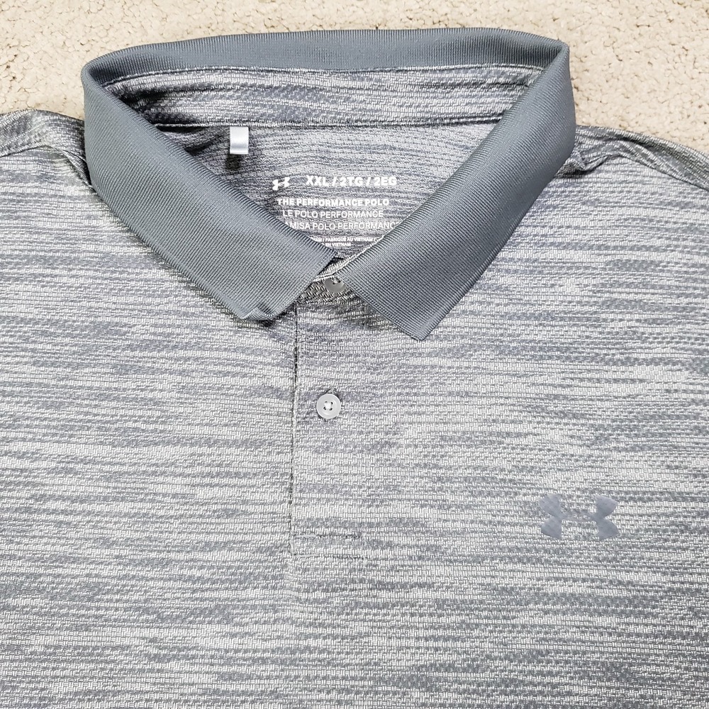 Under Armour Polo Performance Shirt Mens 2XL Gray Stripe Golf Pickleball Casual